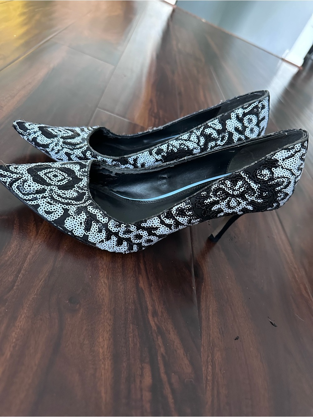 Vintage Cynthia Rowley Black & White Sequin Pointed-Toe Pumps
